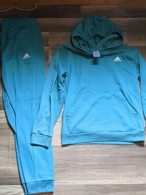 adidas Kids Teal Hooded Sweatshirt & Joggers Set